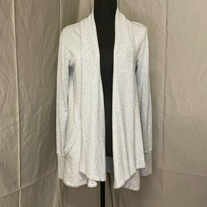 Athleta Heathered Light Blue Draped Open-Front Cardigan